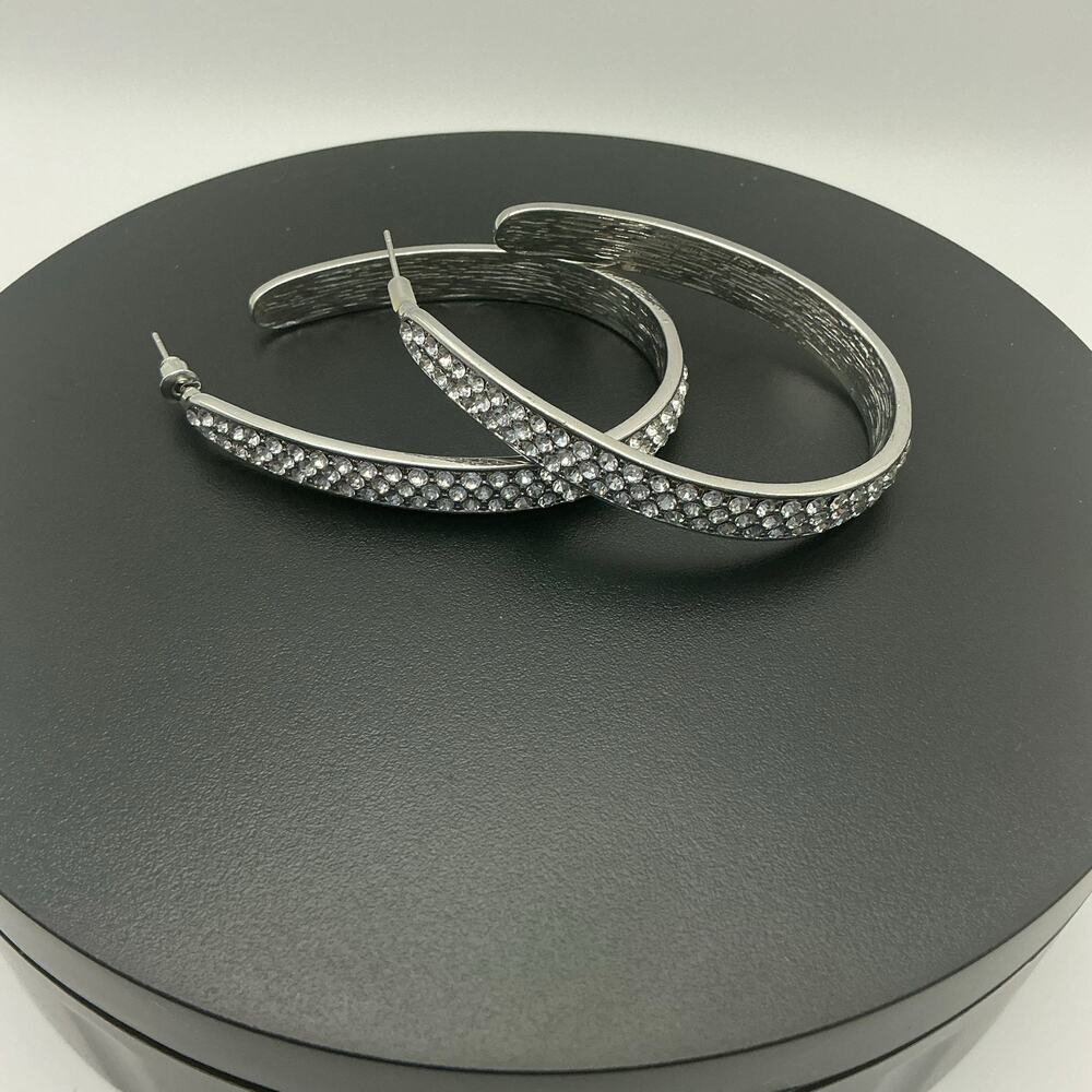 3/$25 - Crystal Silver Tone Hoop Earrings - Picture 3 of 3